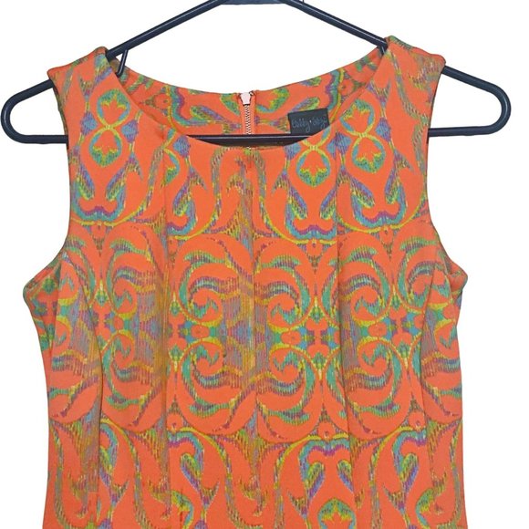 GABBY SKYE Women's Size 4P Dress ORANGE BAROQUE Fit & Flare, Stretch, Pockets - Picture 2 of 8